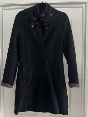Barbour Black Long Sweater Coat with Stand Collar